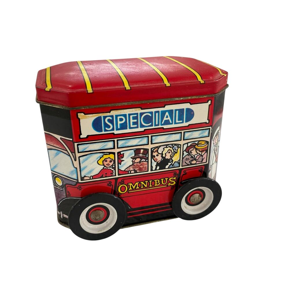 Vintage Cravens of York London Bus Novelty Tin with Moving Wheels Candy Tin